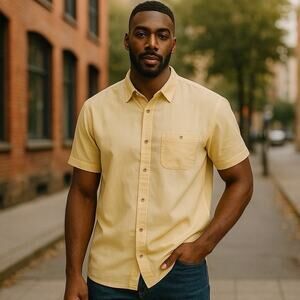 Joe Marlin Shirt Mens XL Yellow Button Coastal Summer Casual Beach